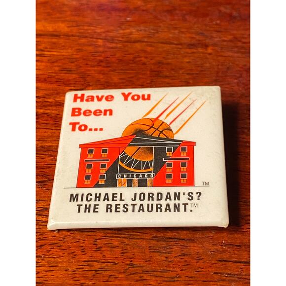 Pin back Lapel Button ad for Michael Jordan's The Restaurant 1.50 x 1.50 in EUC - Picture 2 of 9